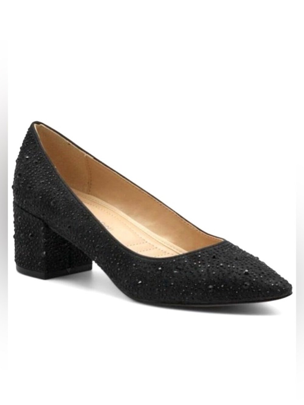 ADRIENNE VITTADINI Fiona Formal Black Rhinestone Encrusted Block Heel Pumps 9